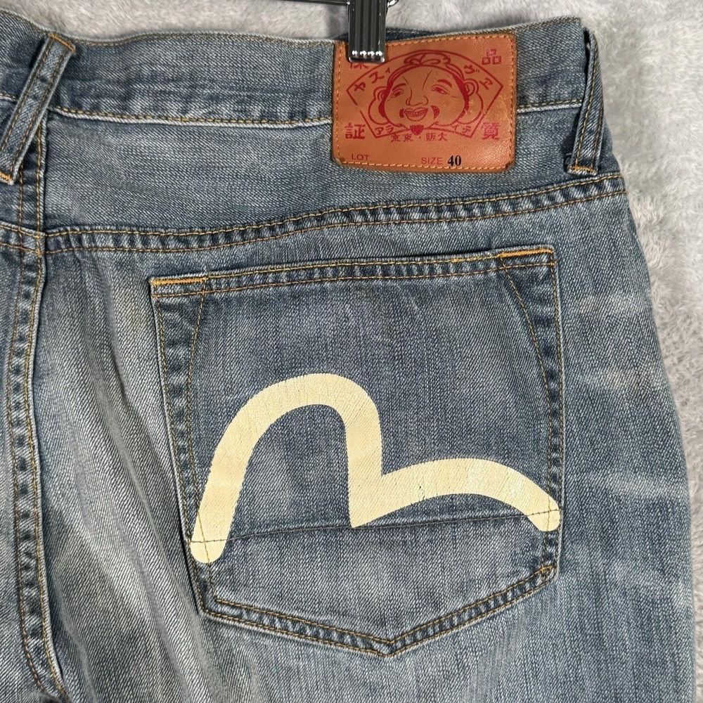 Evisu Genes Jeans Mens 40R (Act 38x30) Blue Relaxed Wide Leg Denim Button Fly
